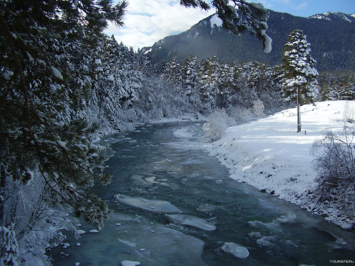 Горная река зимой Архыз