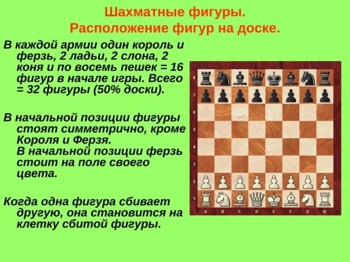 Расклад шахмат на доске