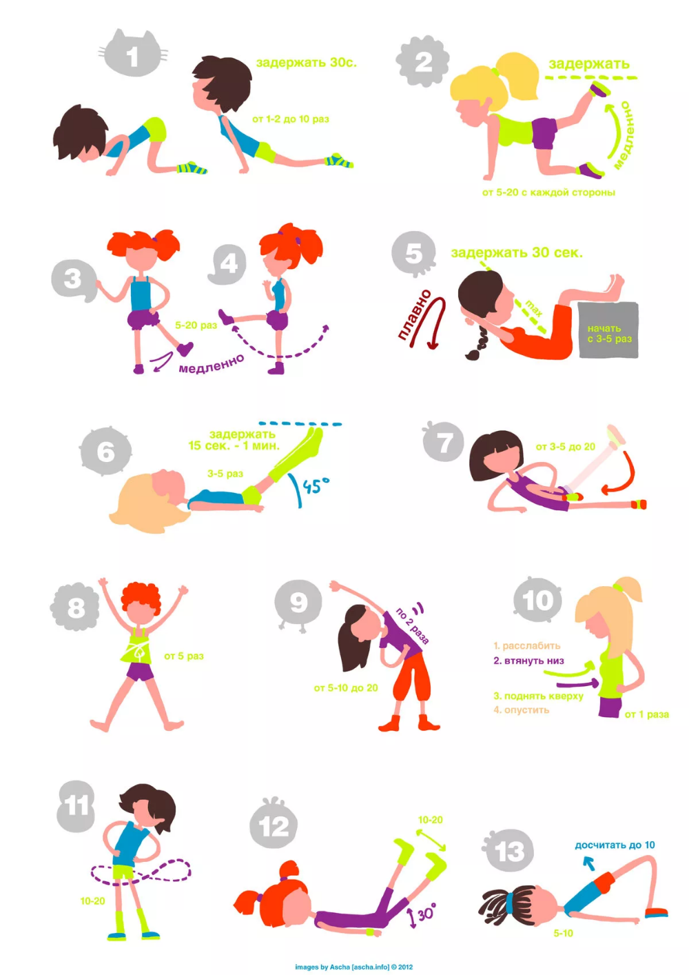 Упражнения для похудения для детей. Тренировки дома ребенку 7 лет для похудения. Схемы упражнений утренней зарядки для детей. Упражнения для зарядки для детей 8 лет.