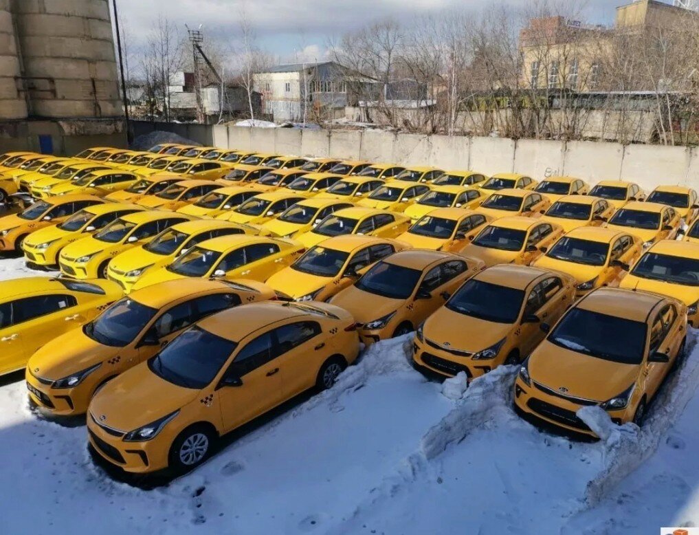 Много желтых машин