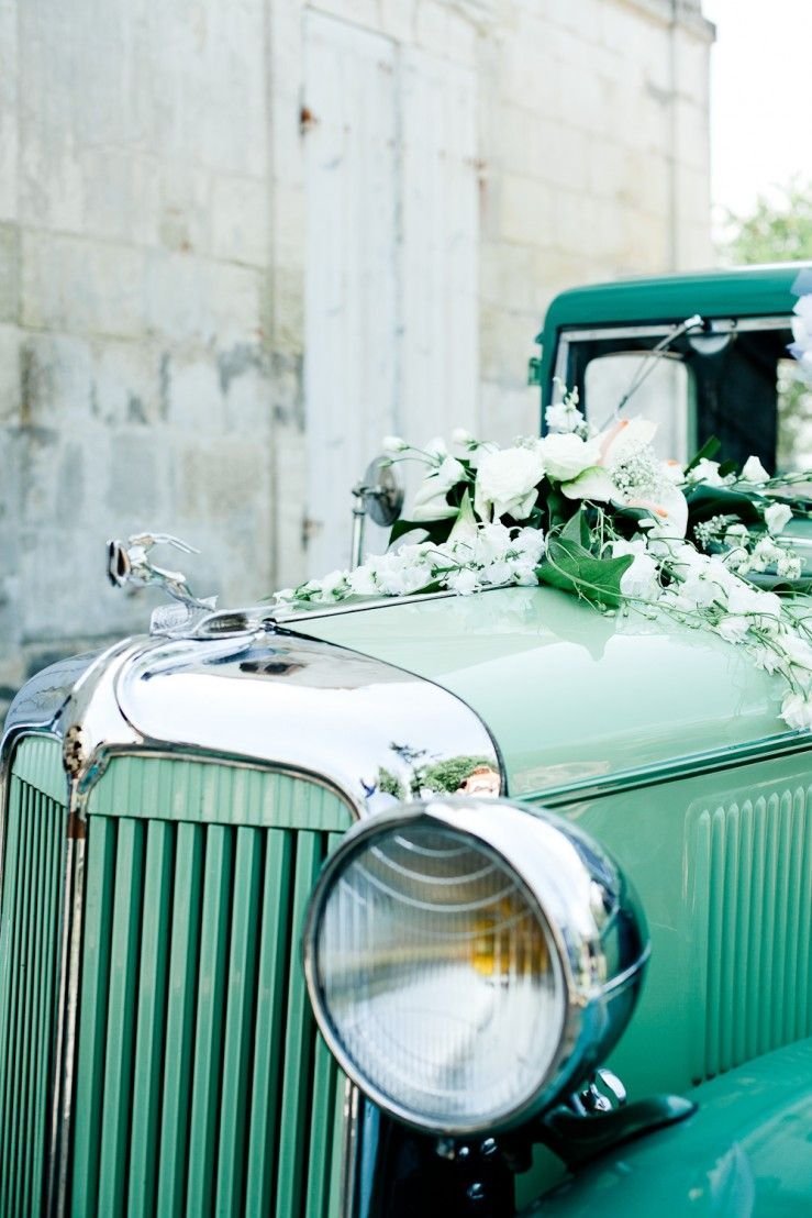 Украшение свадебной машины в мятном цвете