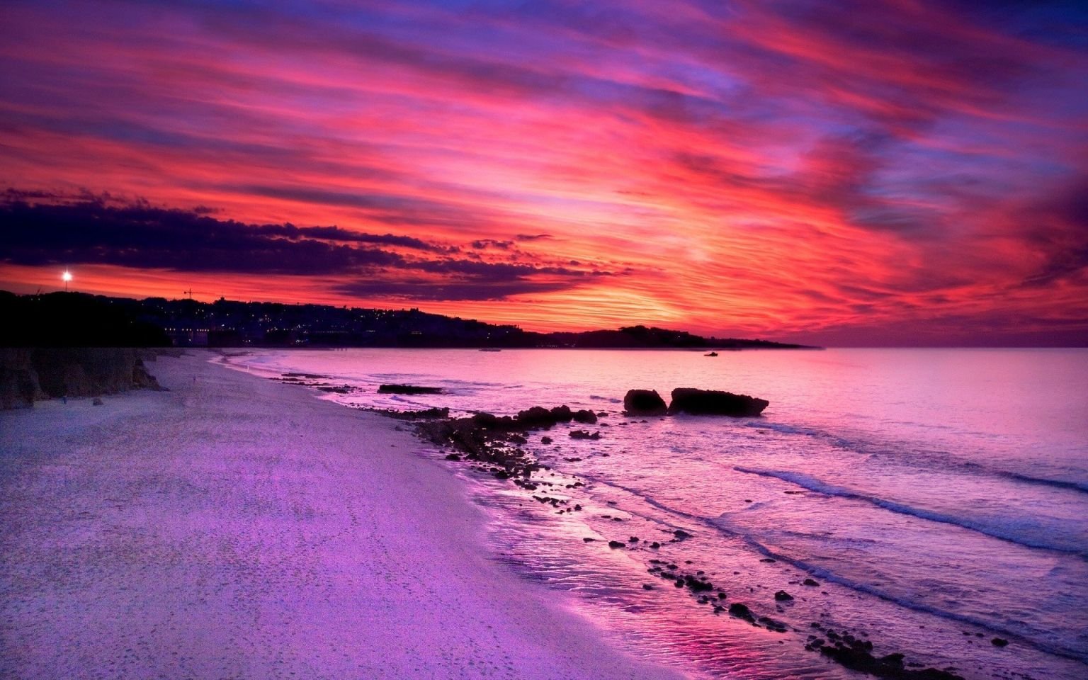 Розовый закат. Закат на море. Фиолетовый закат. Фиолетовый рассвет. Красивый закат на обои