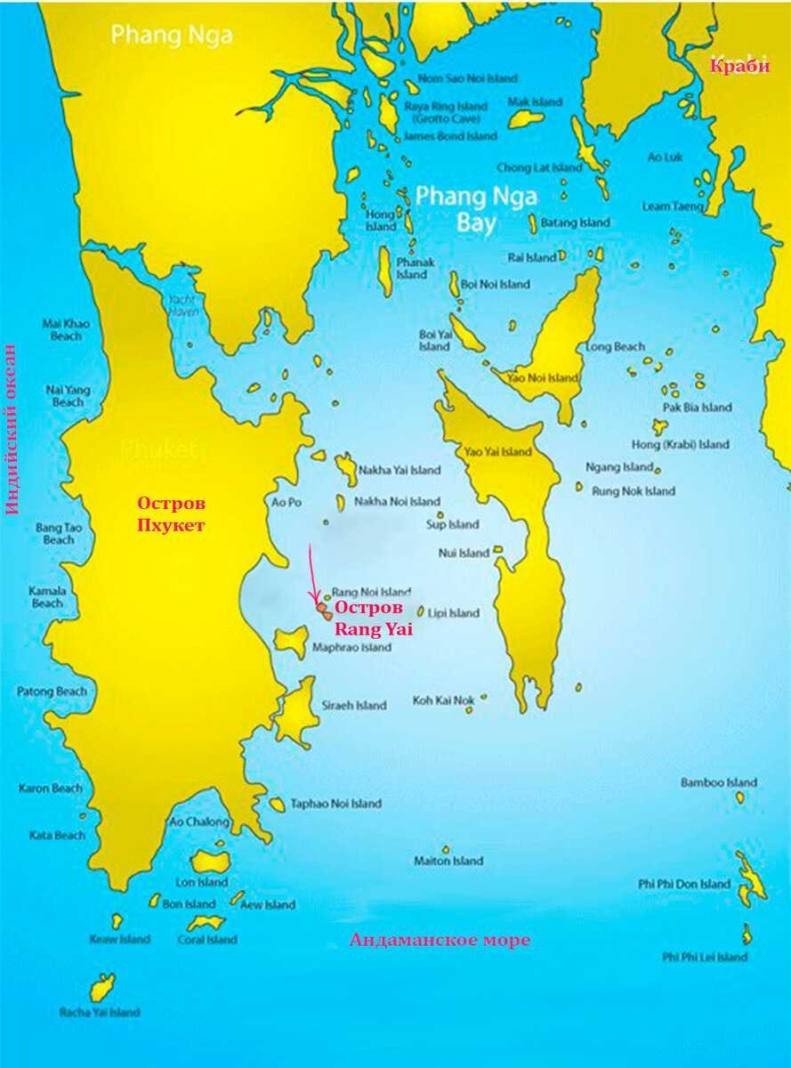 Остров Джеймса Бонда в Тайланде на карте
