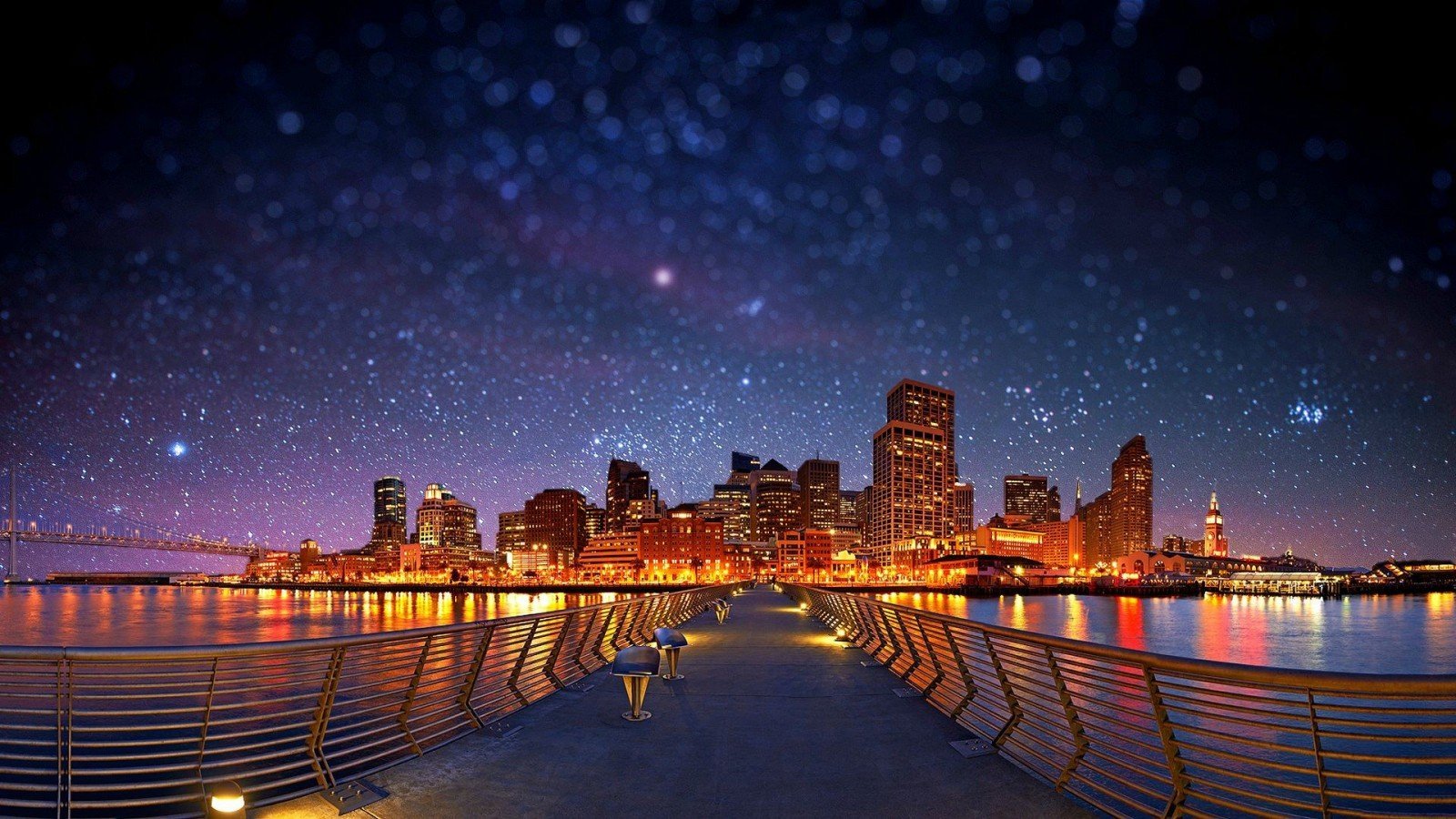 Насколько вечером. Ночная набережная Нью Йорк. Пейзаж ночного города. Вечерний город. Город ночью.