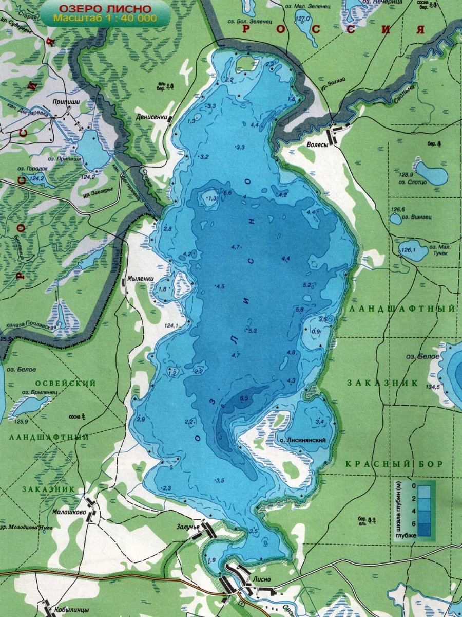 Озеро Лисно карта глубин
