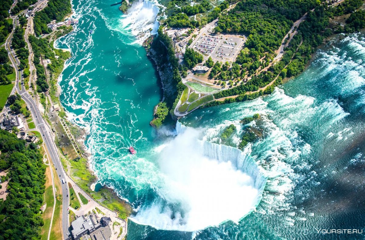 С какой высоты падает вода в водопаде. Ниагарский водопад Канада. Ниагарский водопад в Канаде сверху. Ниагарский водопад высота. Ниагарский водопад вид сверху.