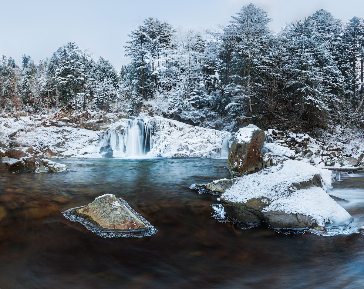 Ахинкоски водопады Карелия зимой