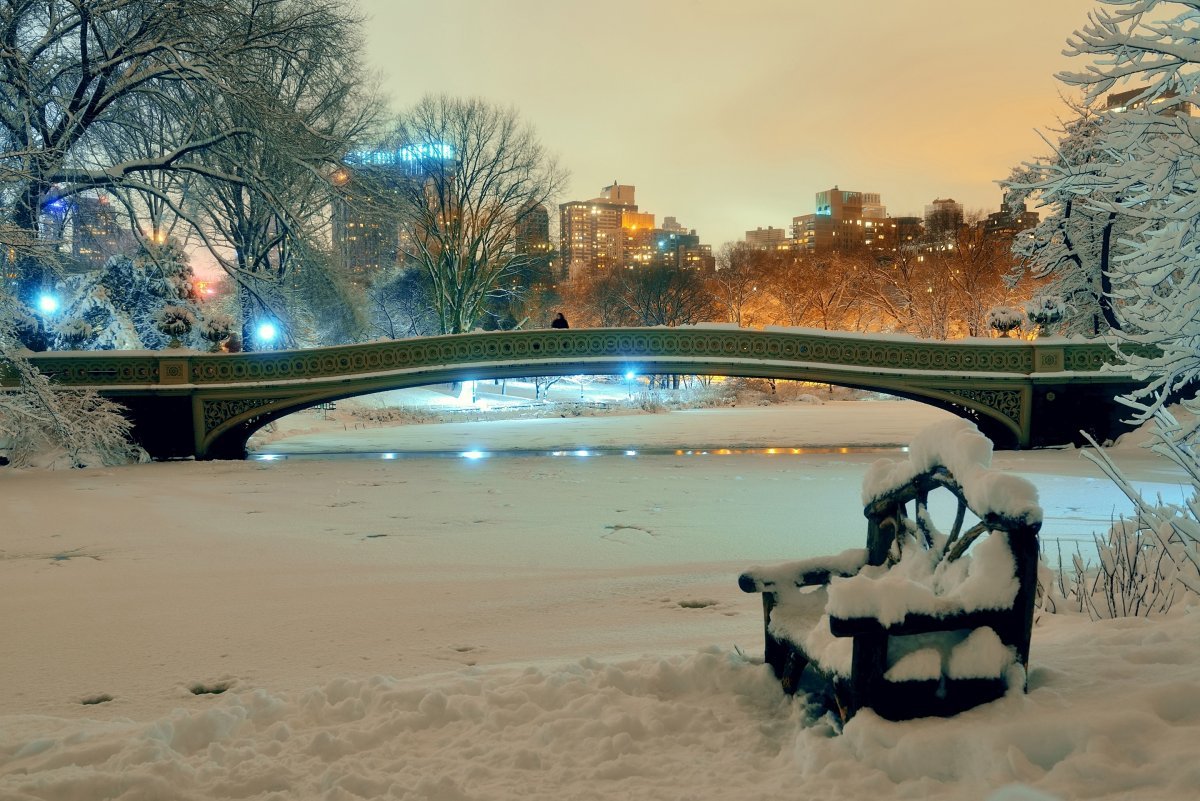 Нью-Йорк Центральный парк зима ночь