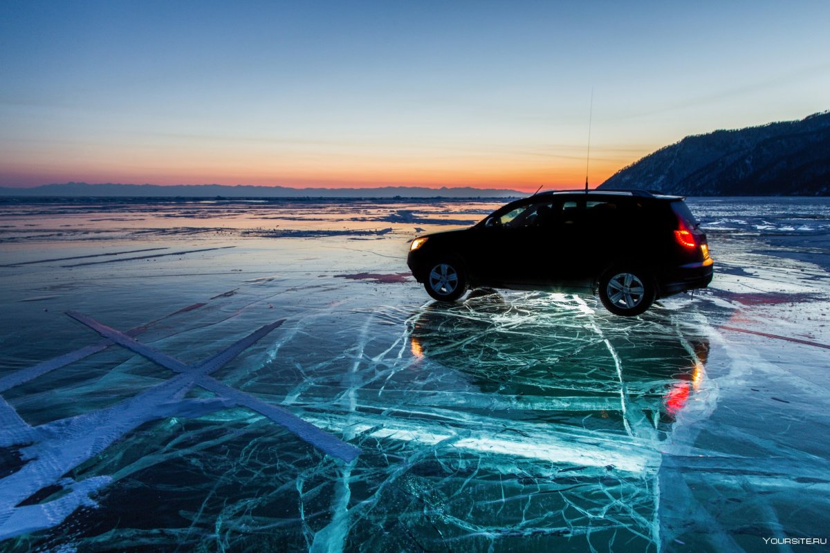 Байкал зимой машины на льду