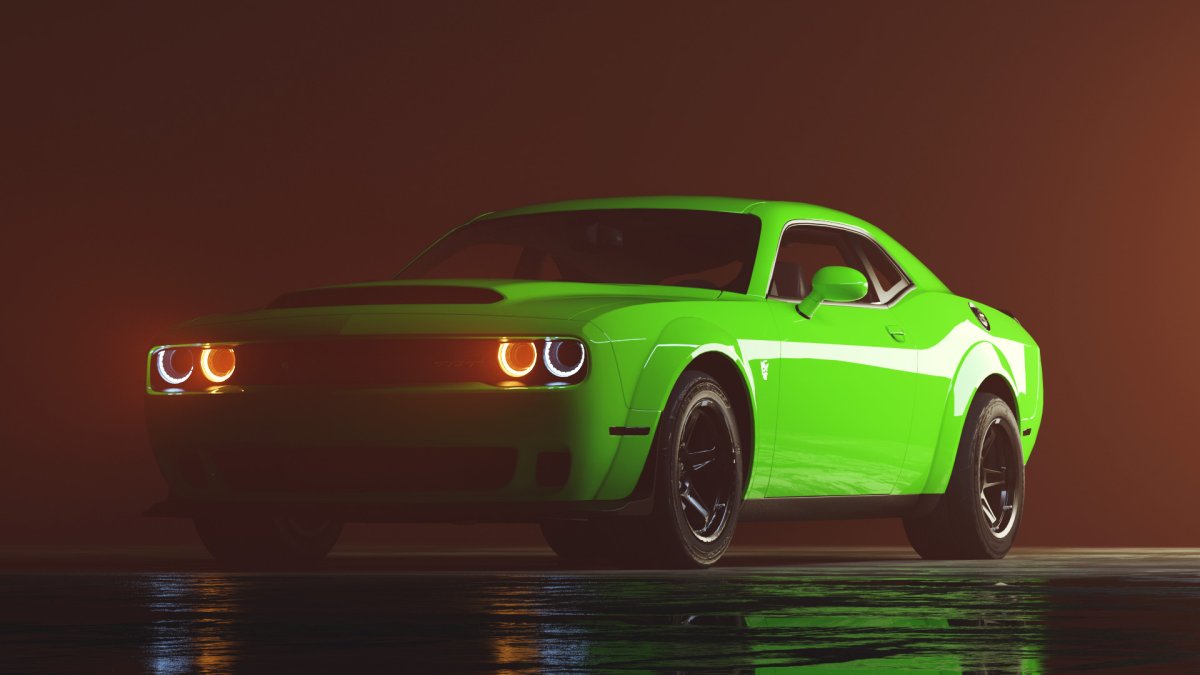 Зелёный dodge Challenger Hellcat 2021