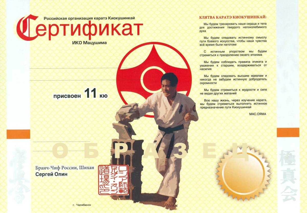 Сертификат каратэ Кёкусинкай