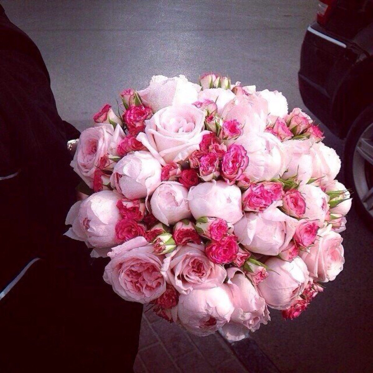 Пионы букет в машине