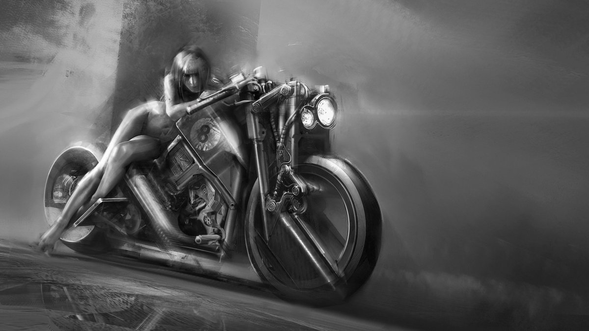 Девушка на мотоцикле арт