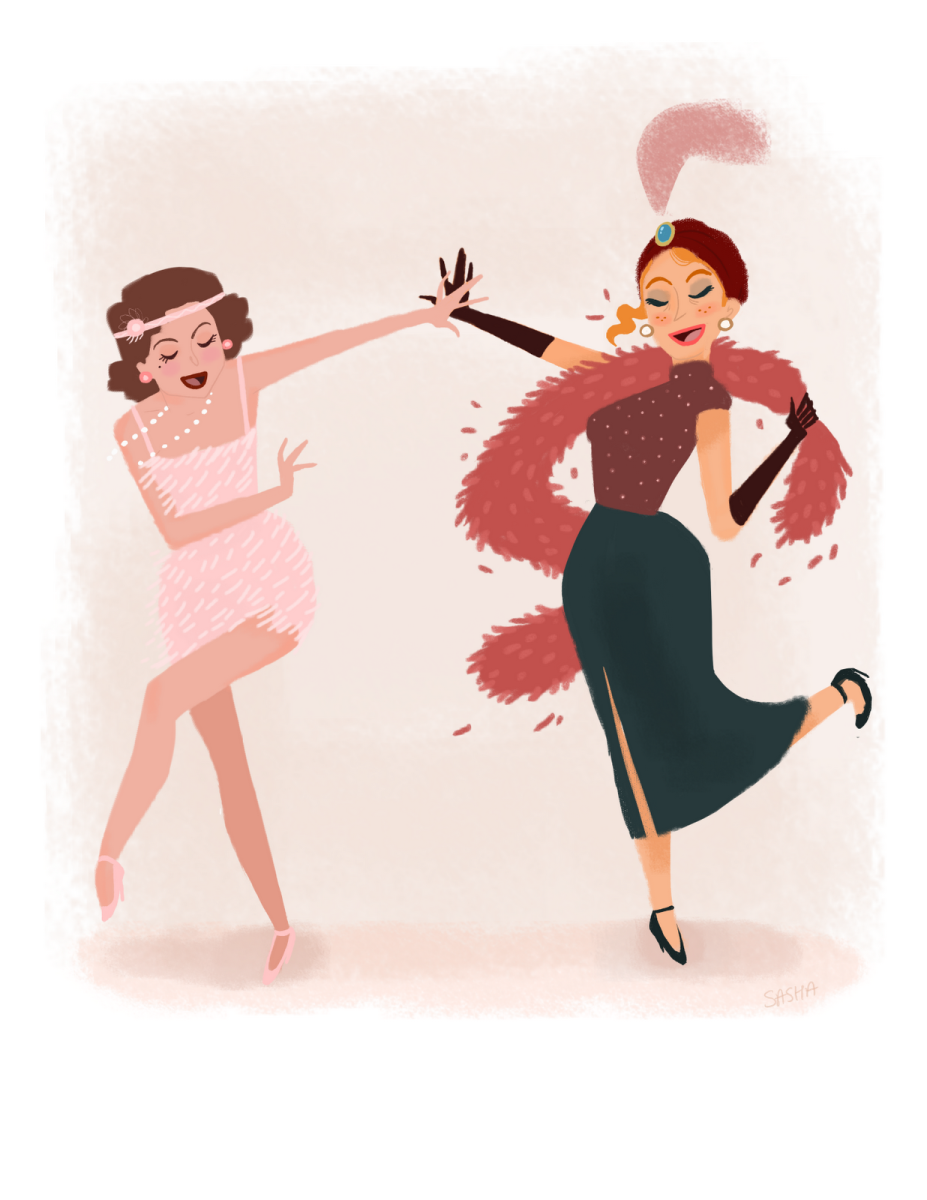 Две девушки танцуют рисунок