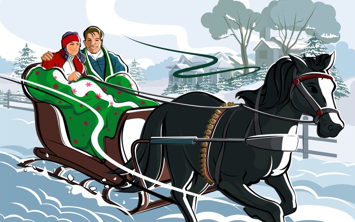 Лошадь запряженная в сани