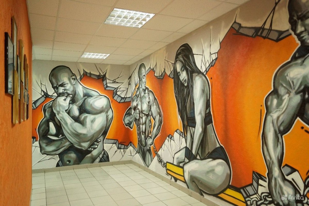 Роспись стен в фитнес зале