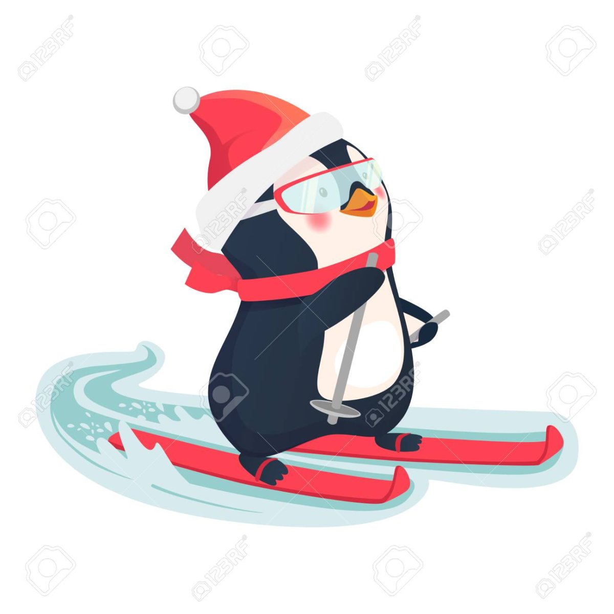 Новогодние пингвины на лыжах