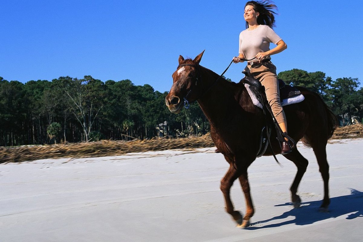 Женщина скачет на лошади