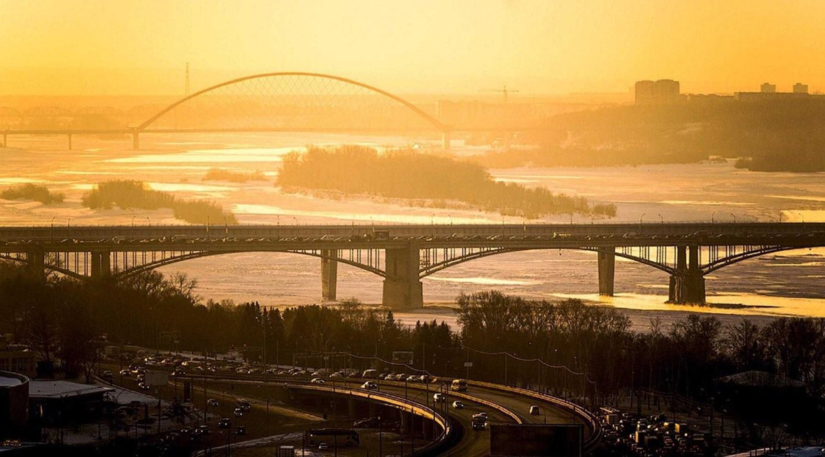 Мост Новосибирск рассвет