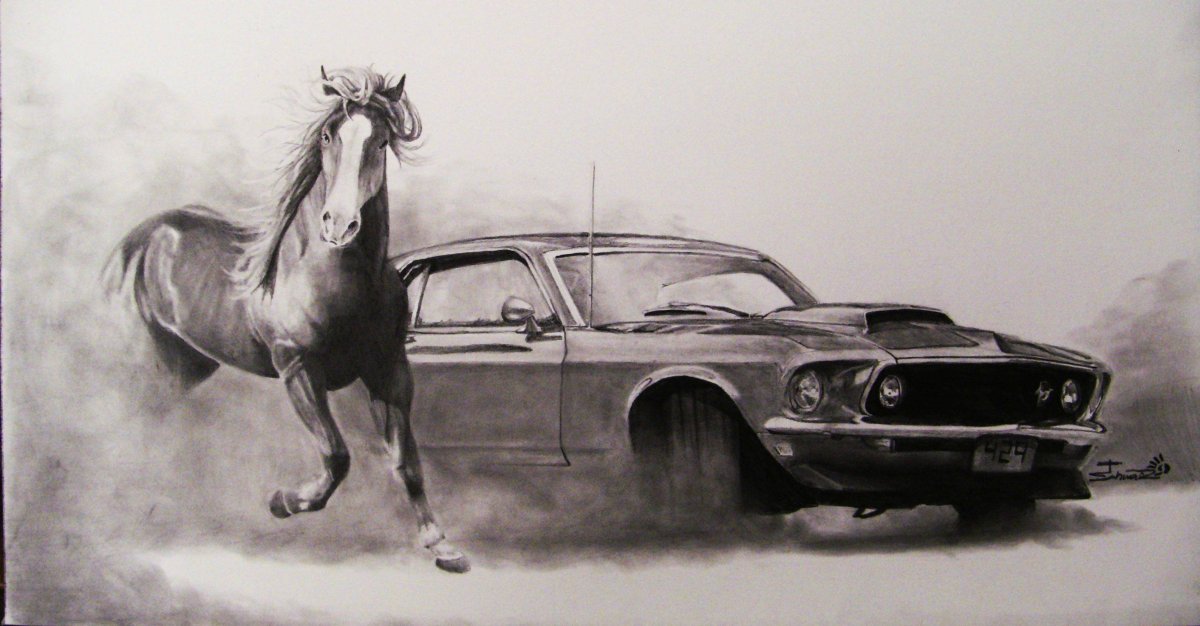 Форд Мустанг и лошадь Мустанг