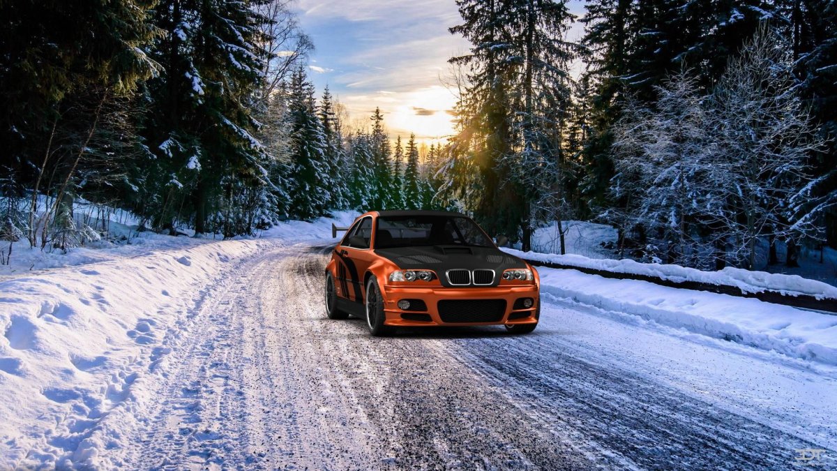 Автомобиль в зимнем лесу