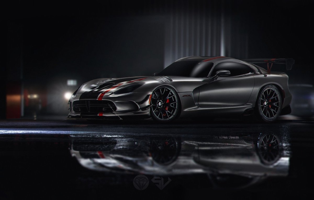Dodge Viper ACR на черном фоне