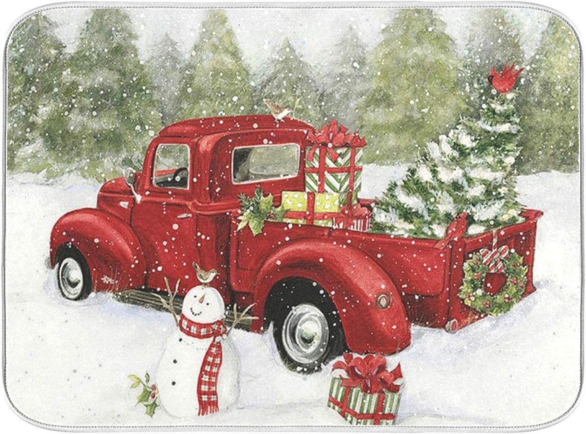 Картина с красной новогодней машиной