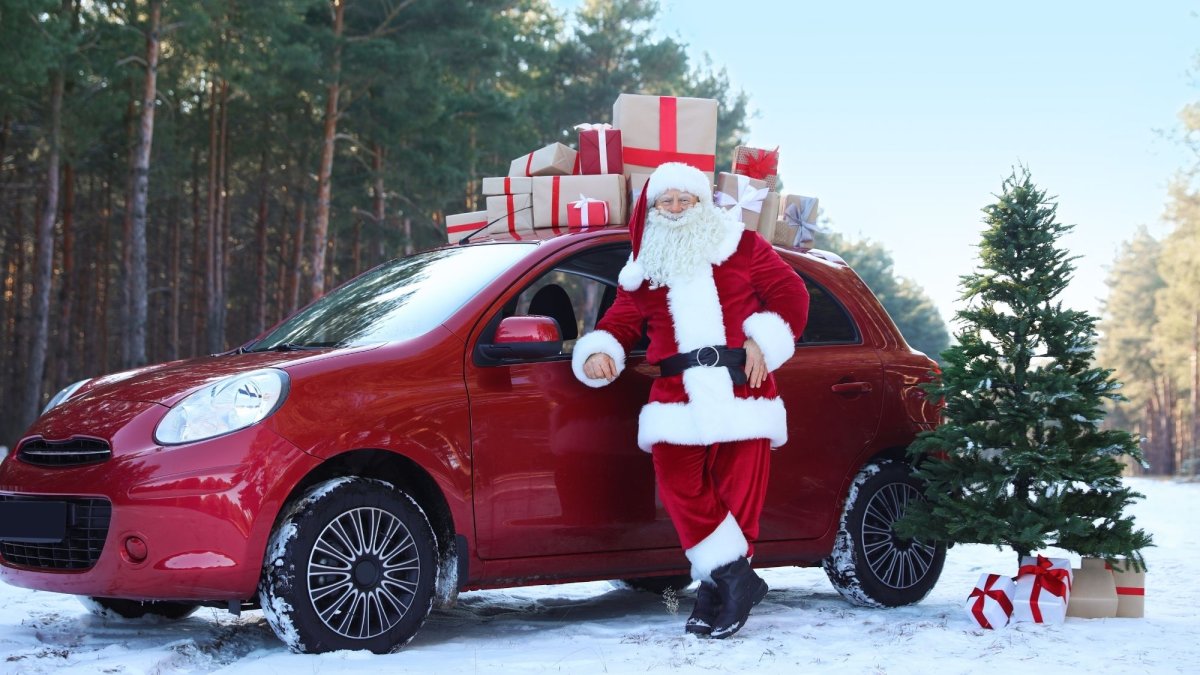 Дед Мороз возле машины