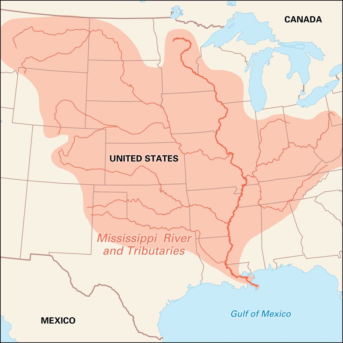 Река Миссисипи на карте