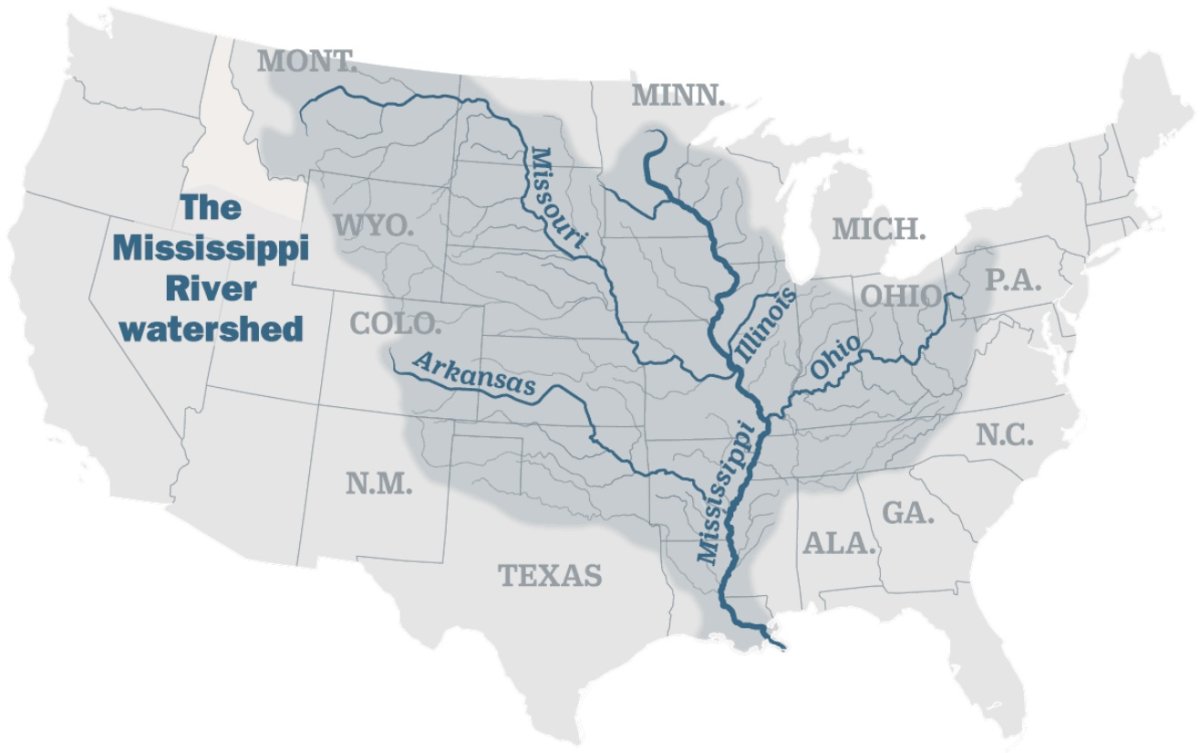 Река Миссисипи на карте Америки