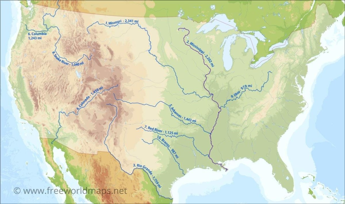 Реки Рио Негро и Рио Колорадо на карте