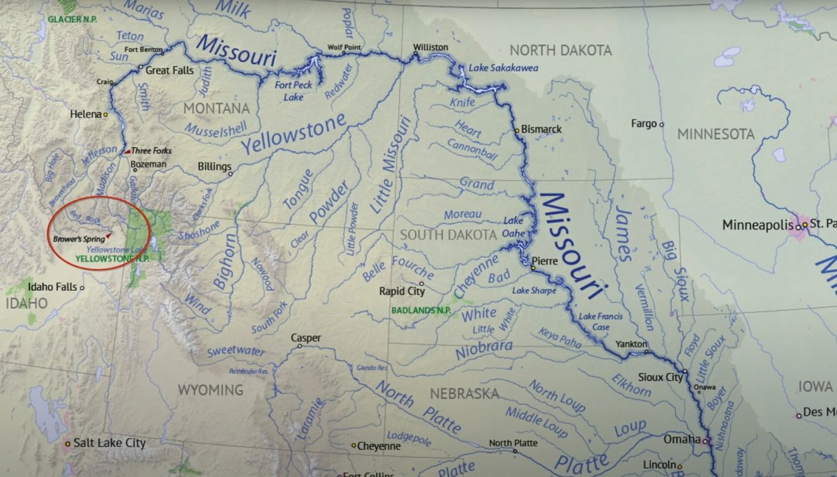 Река Миссури на карте Северной Америки