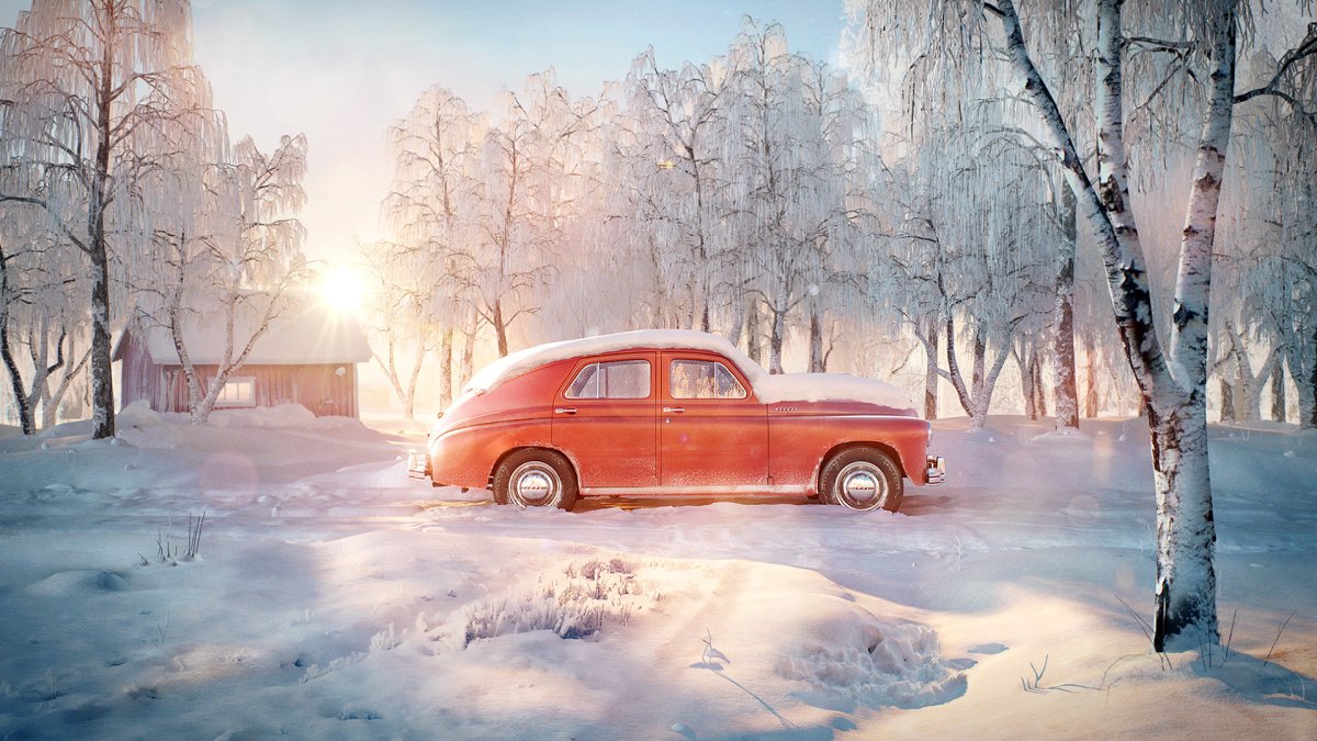 Автомобиль зимний пейзаж