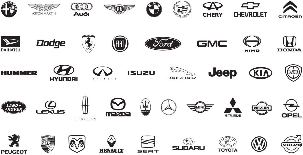 Марки автомобилей со значками черно белые