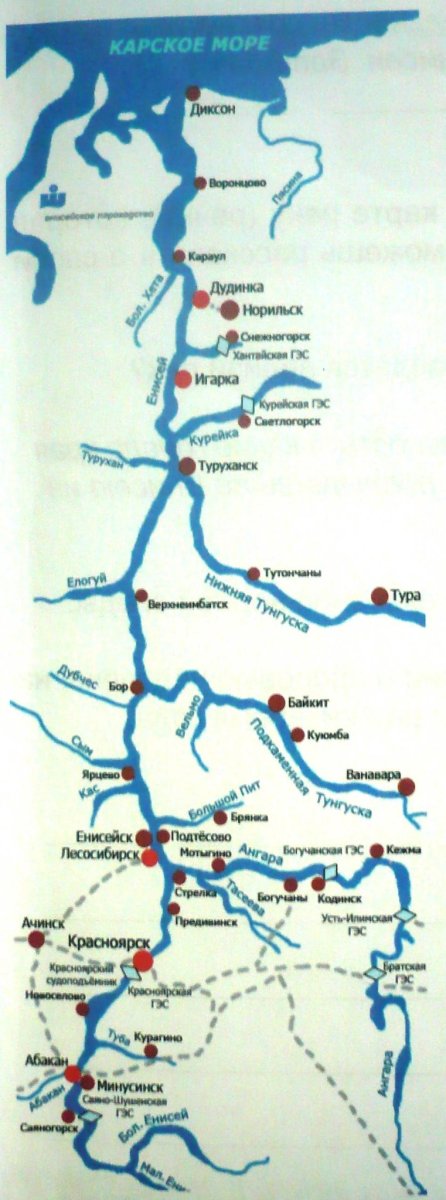 Схема реки Енисей с притоками