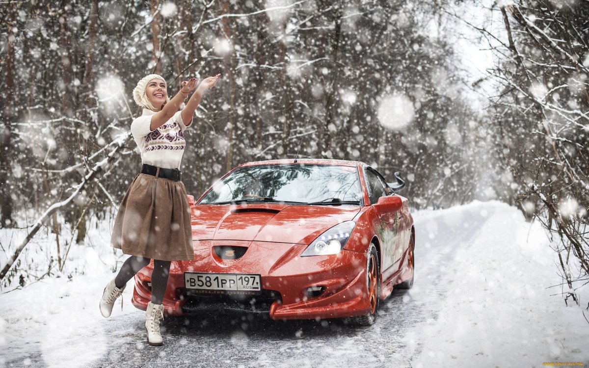 Девушка авто зима