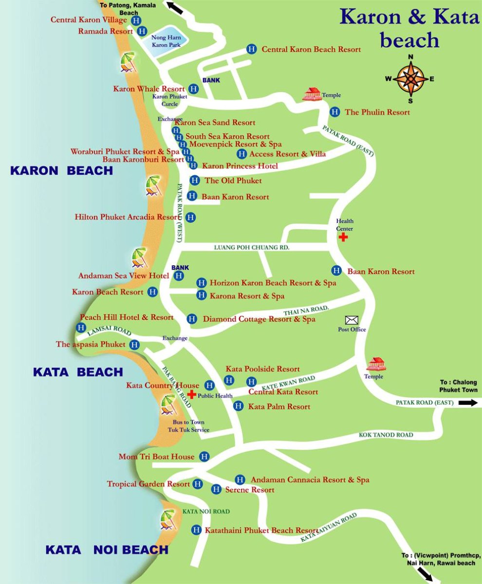 Пляж Карон на карте Пхукета