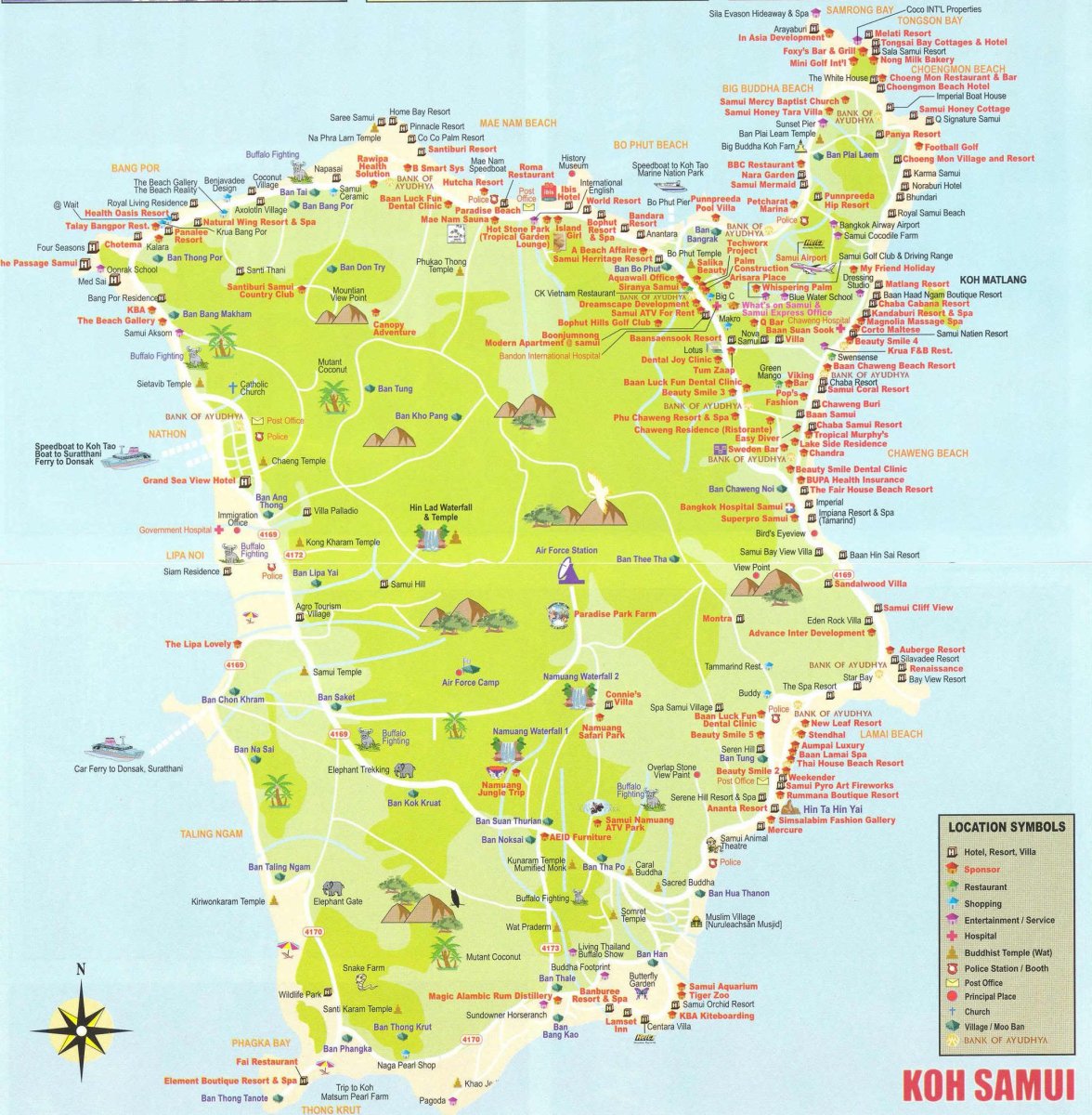 Карта острова Самуи с пляжами на русском