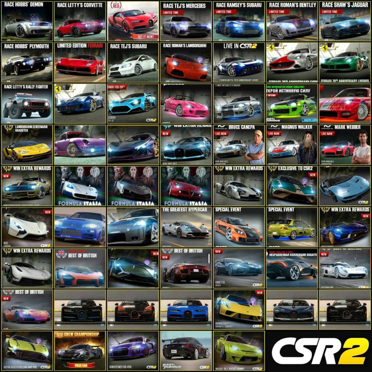 CSR Racing 2 список машин