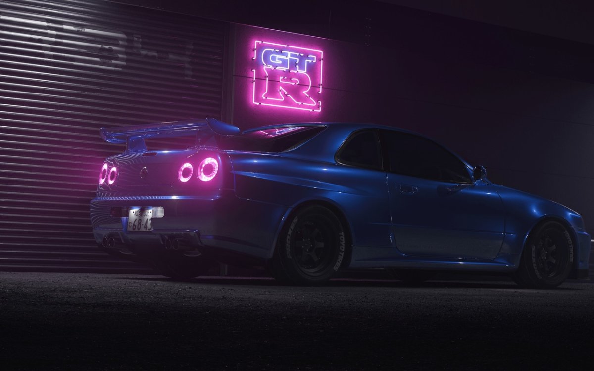 Nissan Skyline GTR r34 ночью