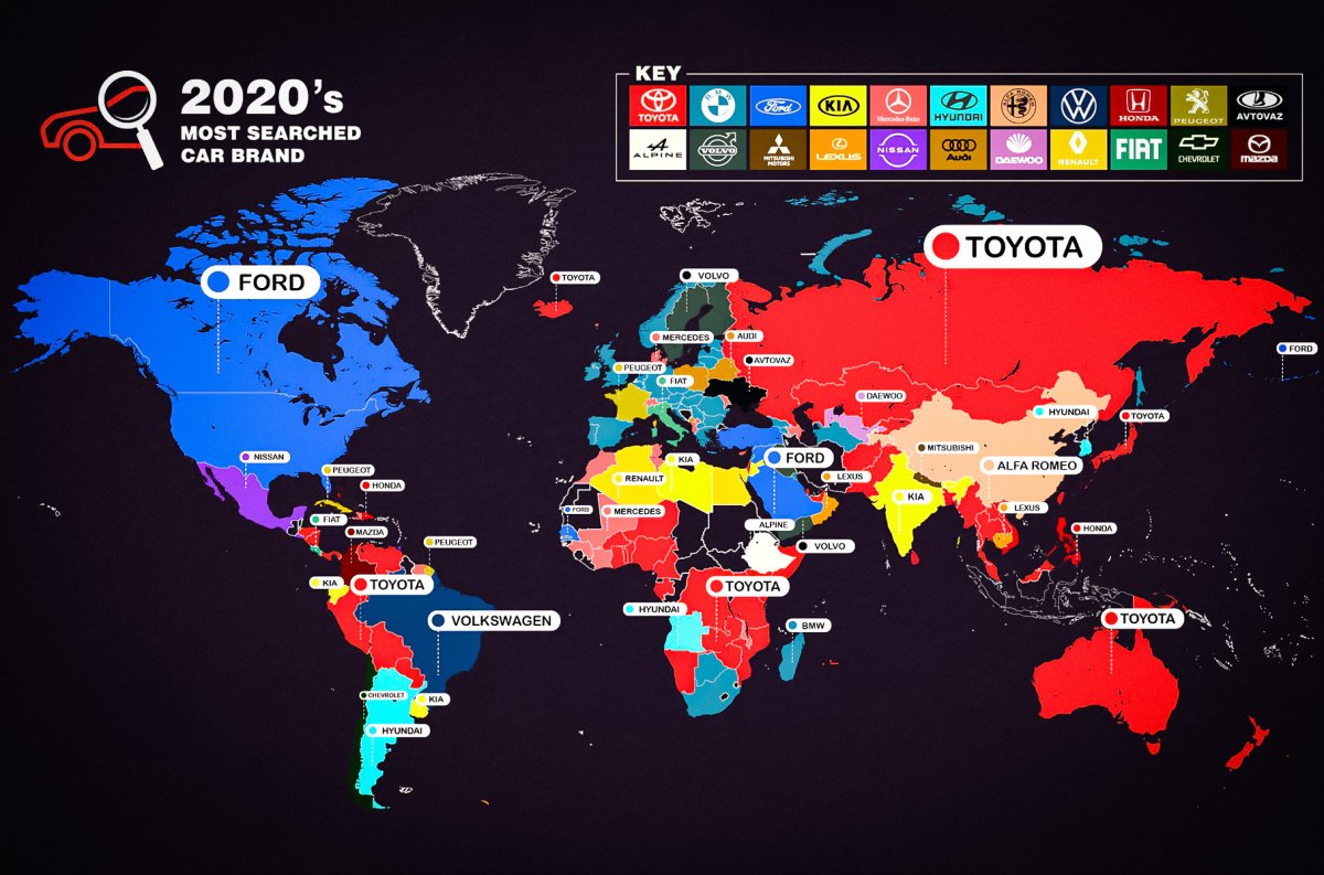 Самые популярные марки автомобилей по странам
