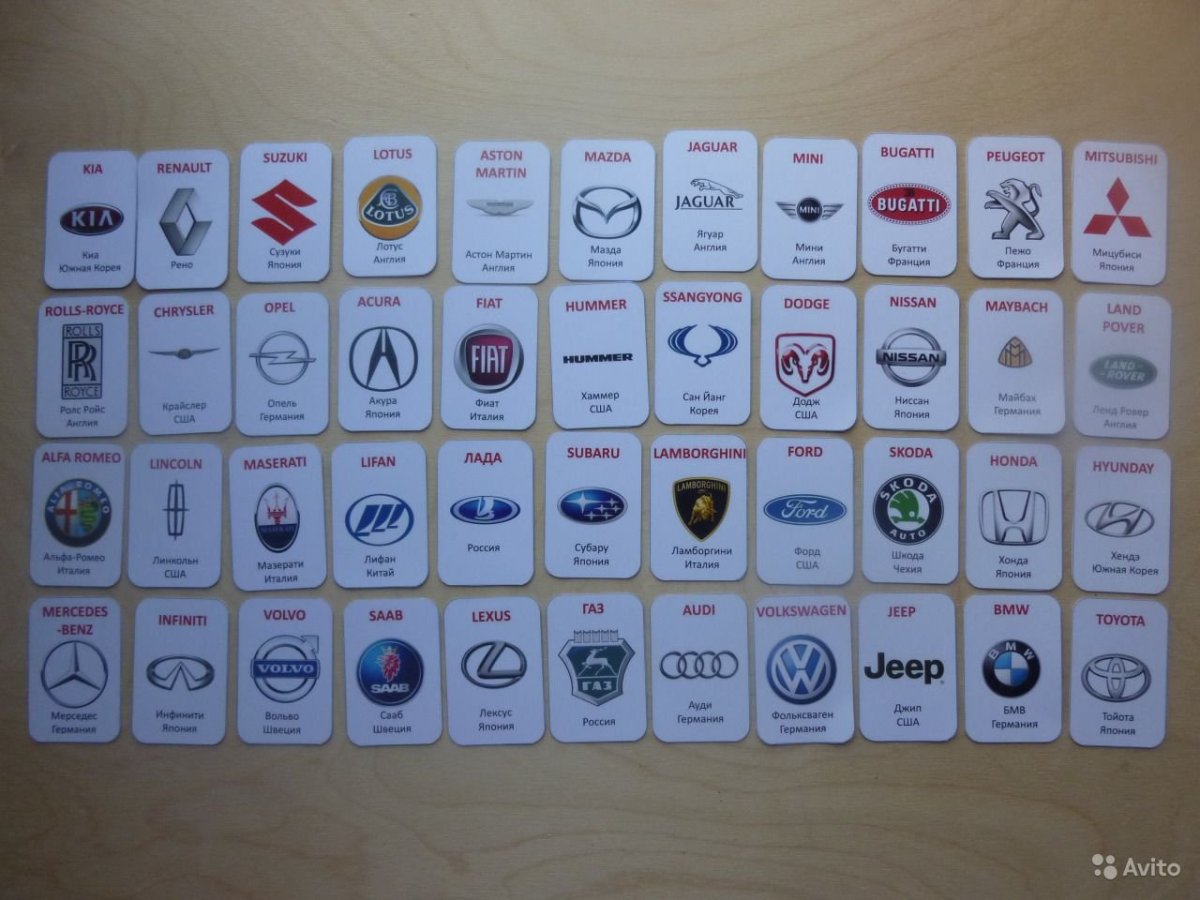 Карточки с логотипами автомобилей