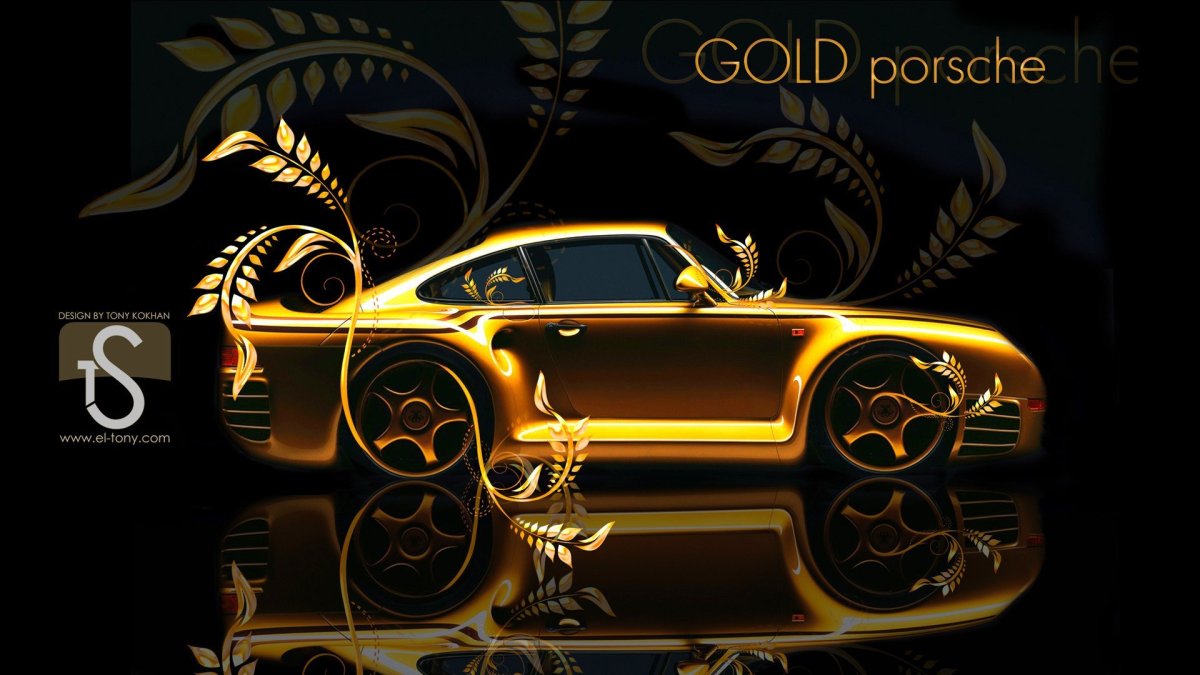 Золотая машина на черном фоне