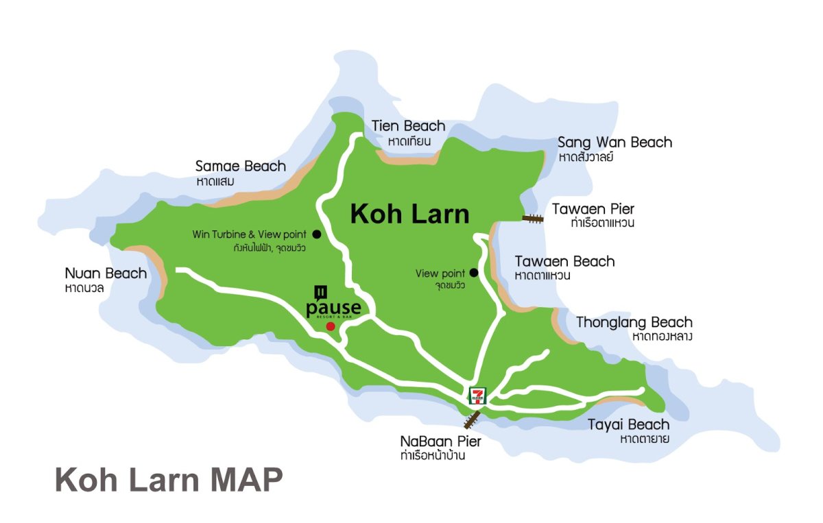 Карта острова ко Лан Тайланд с пляжами