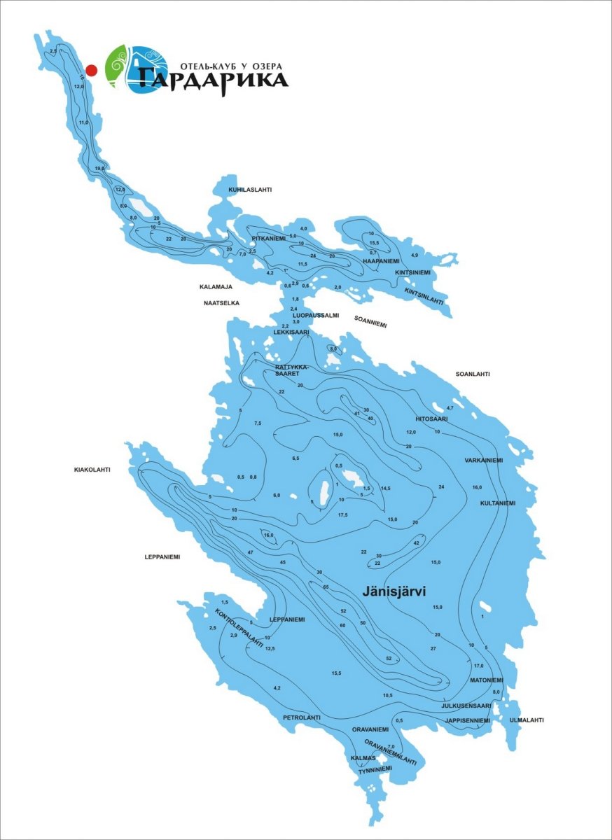 Карта глубин озера Янисъярви Карелия