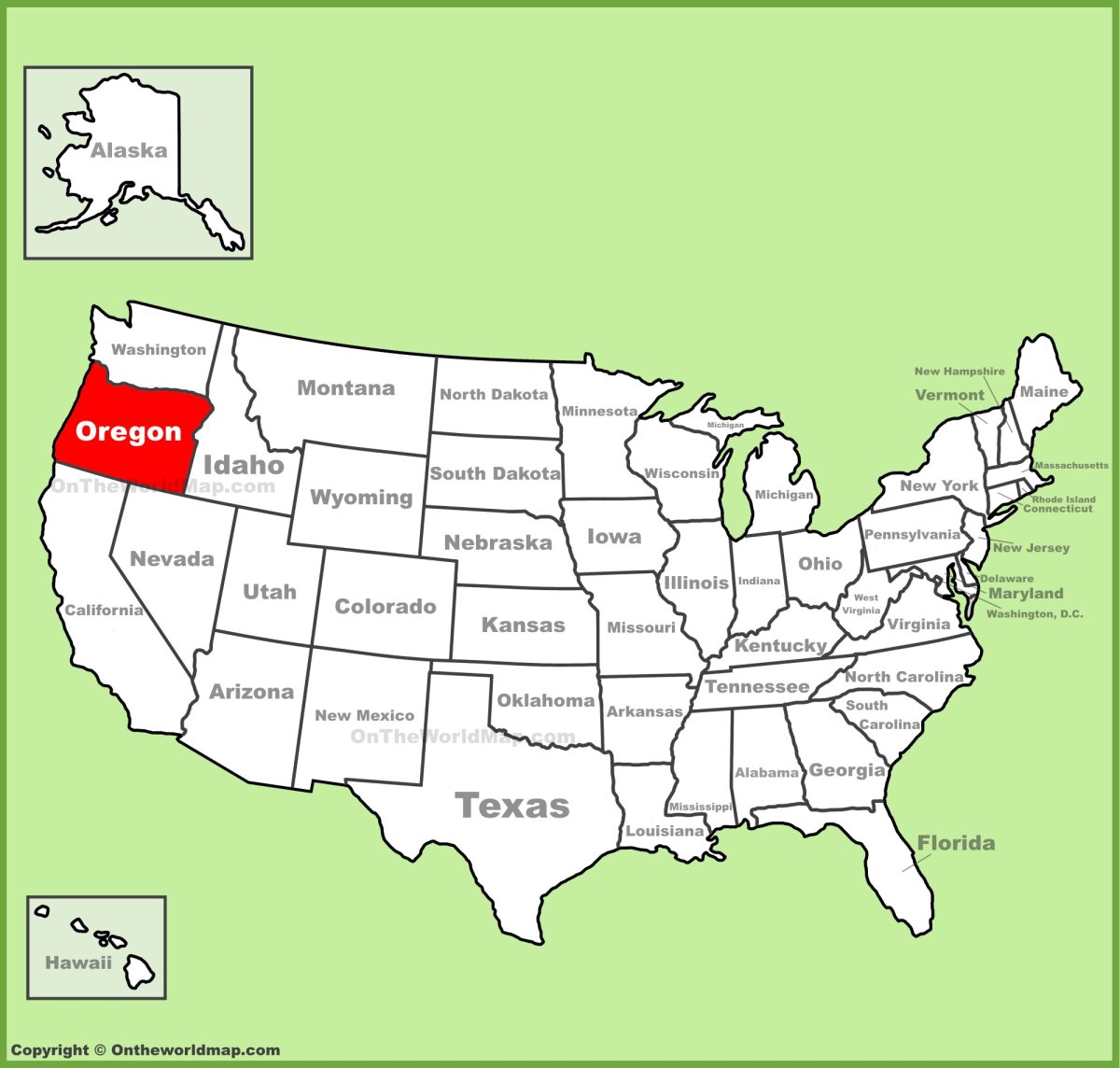 Штат Орегон на карте США