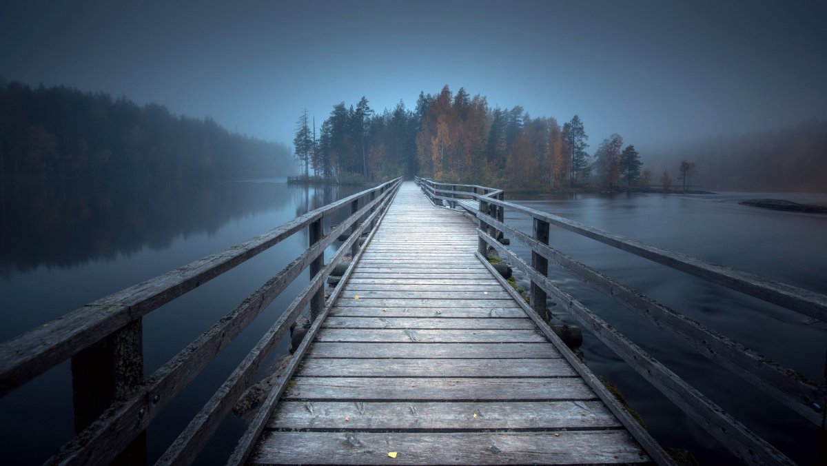 Деревянный мост в тумане