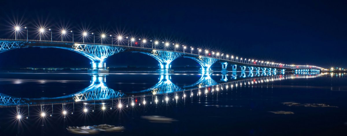 Саратов Энгельс ночью мост через Волгу