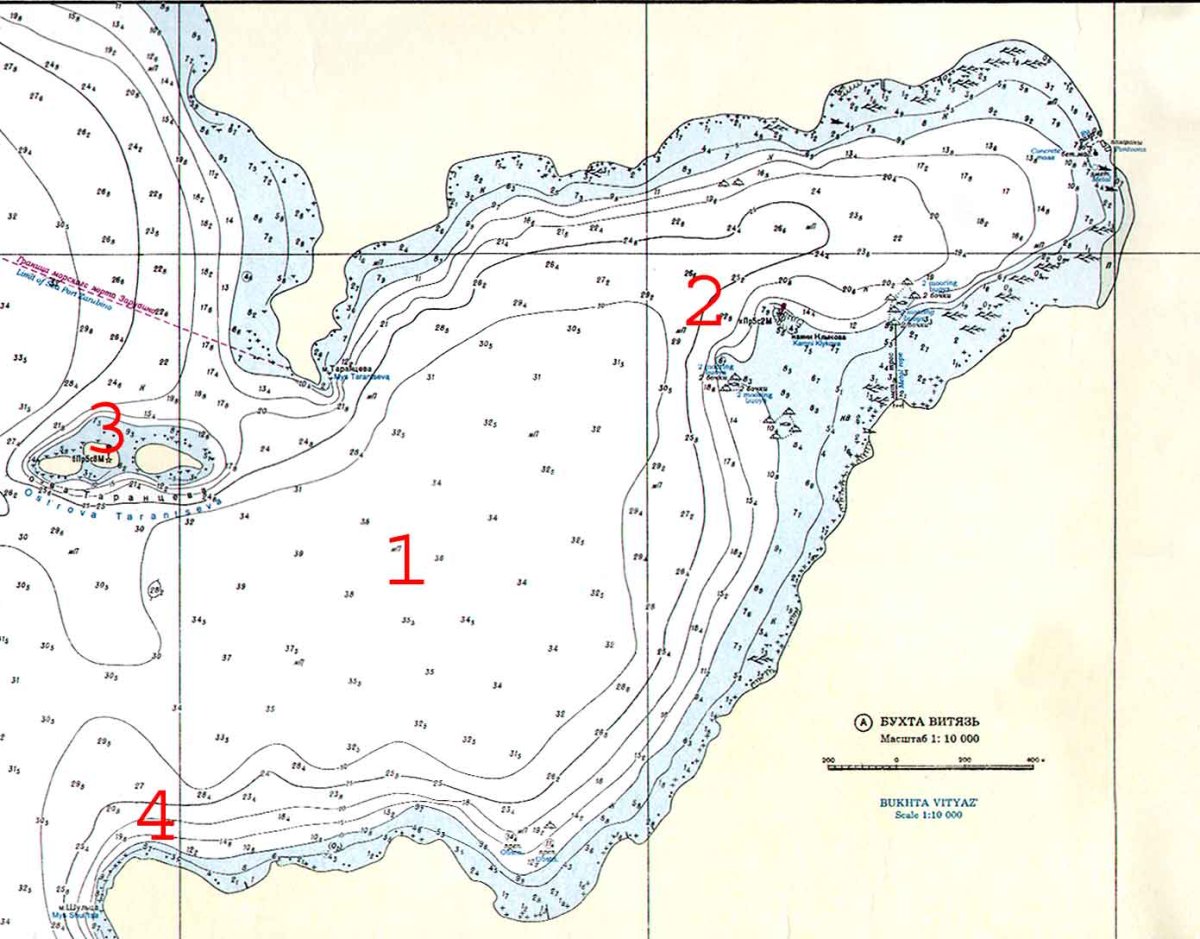 Карта глубин бухта Новик