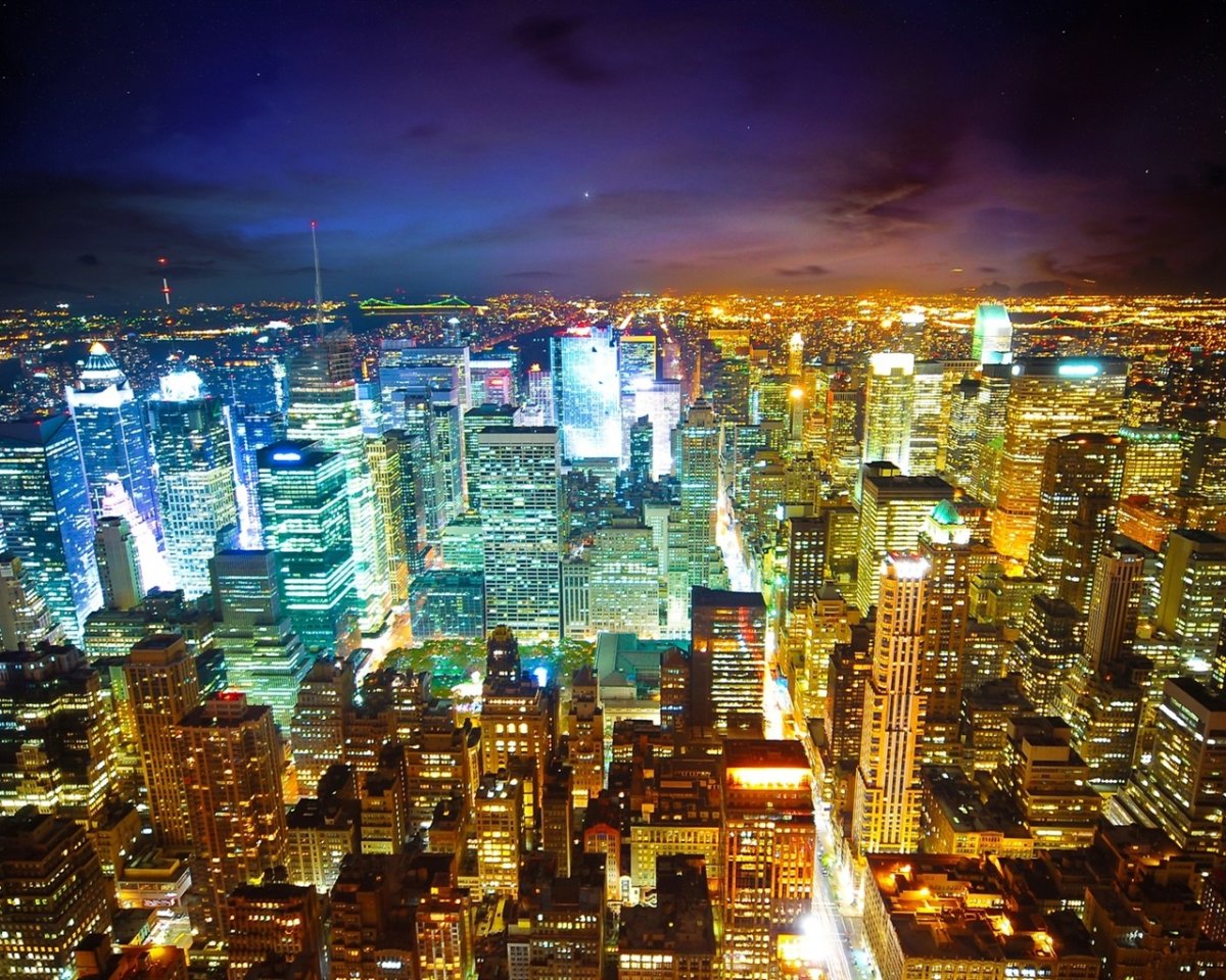 Нью Йорк вид сверху ночью